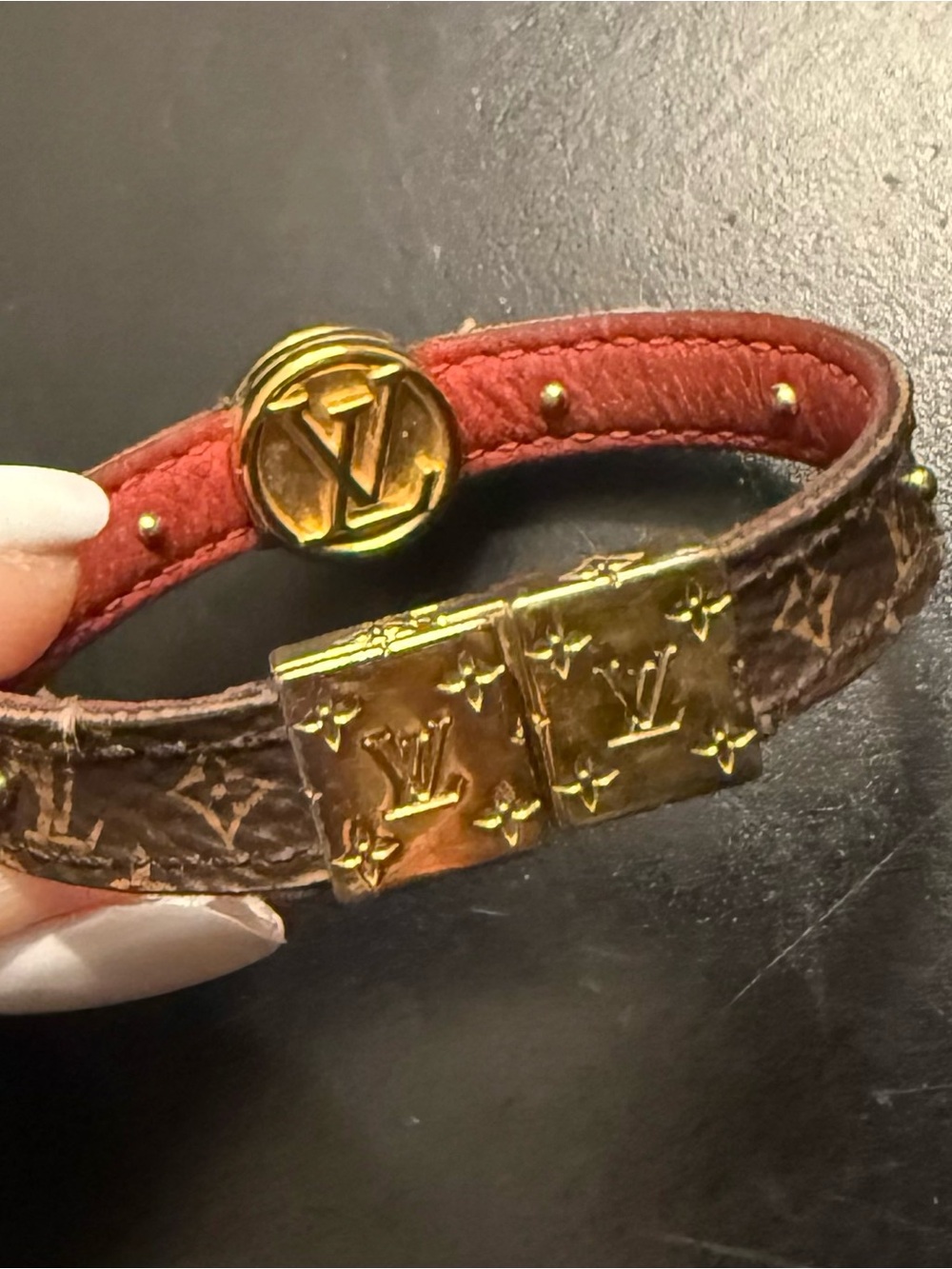 Louis Vuitton Brown Monogram Leather Bracelet with Gold Hardware Authentic - Picture 5 of 7